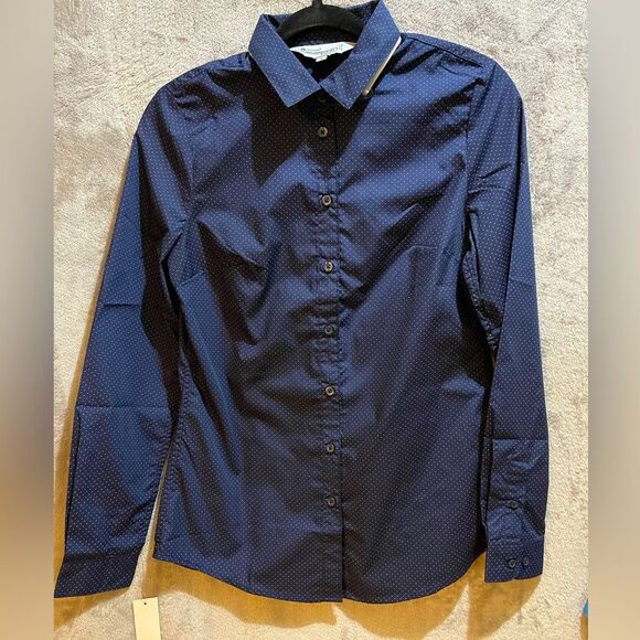 ChefWorks Navy Blue Polka Dot Button-Up Shirt. Size Small - Picture 1 of 5